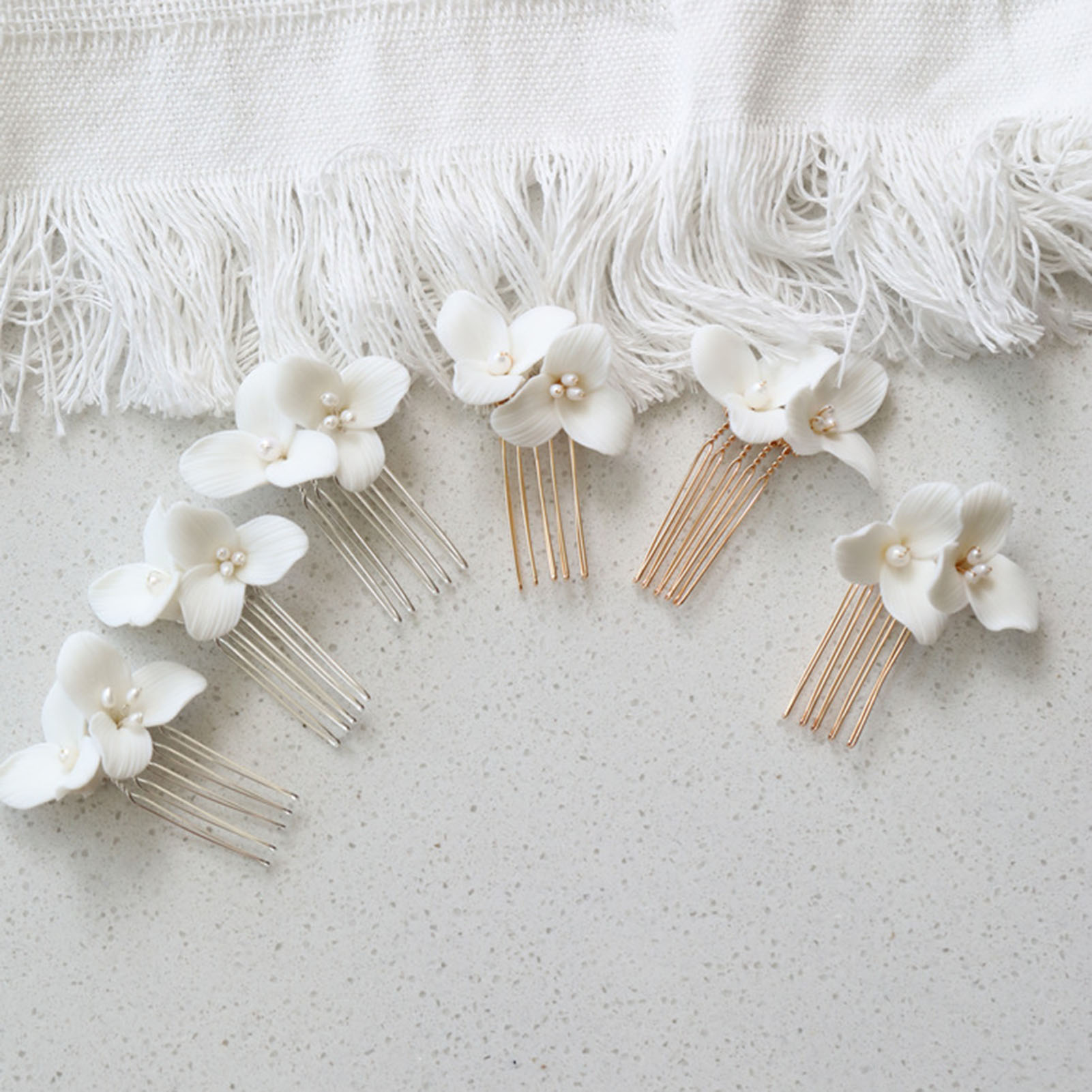 Hanbok Hair Pin - Sisir Rambut Samping Bunga Keramik dengan