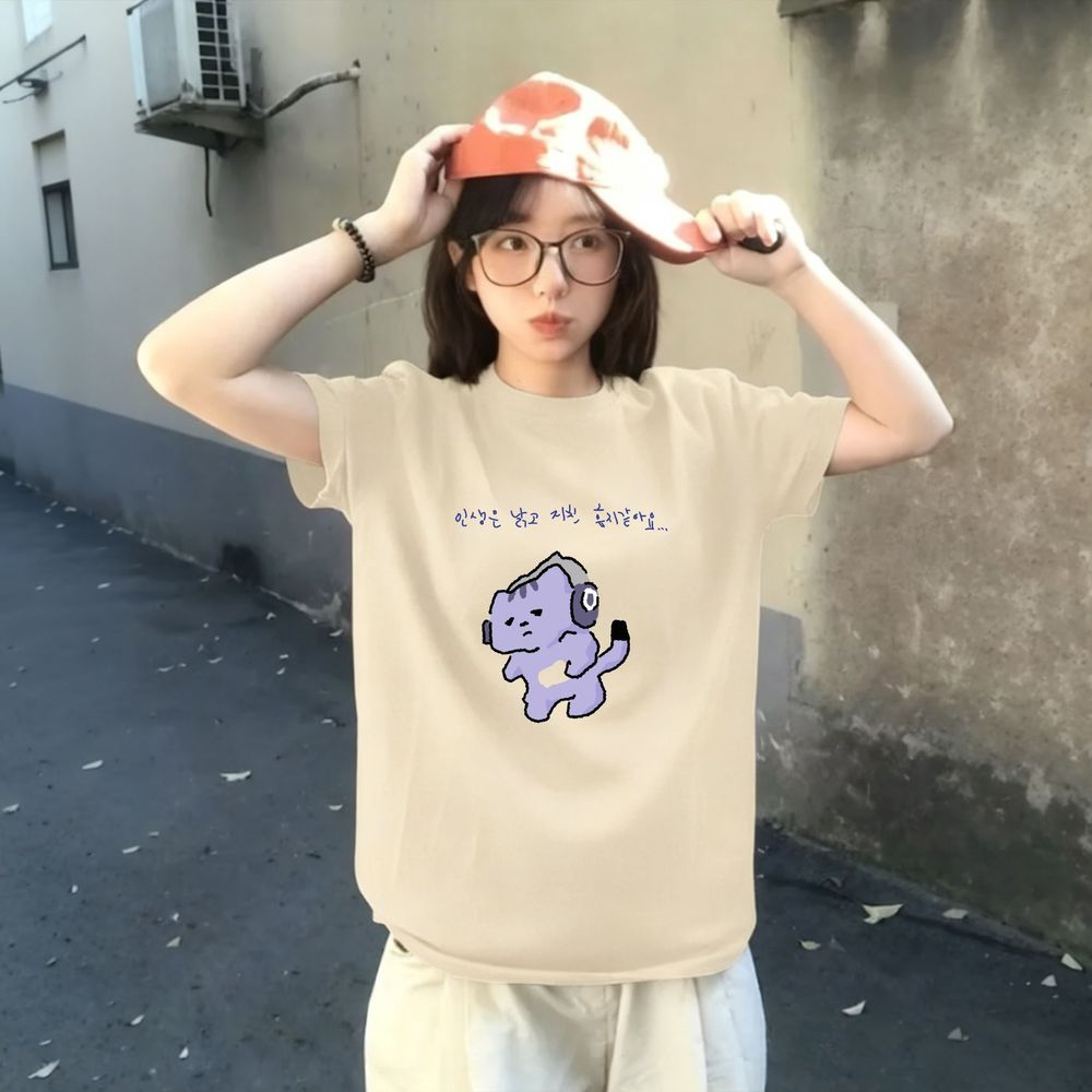 Kaus Gambar Cetak Teks Lucu 'L - Lifestyle In Korean ulasan dan harga